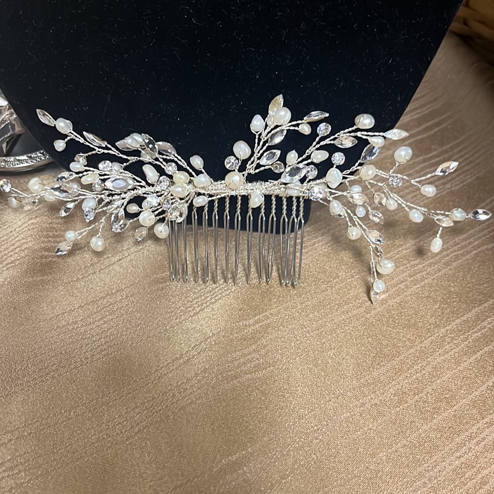 Wedding Bridal Pearl Crystal Rhinestone Hairpiece Comb